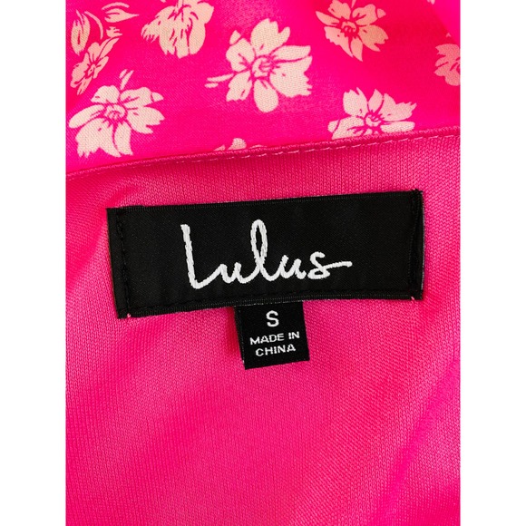 Lulu's Cornelia Pink Floral Ruffle Wrap Dress Women Sm Barbiecore Brunch Femme - Picture 11 of 12